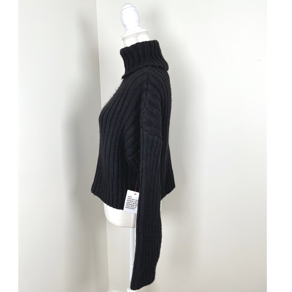 Topshop Womens Black Chunky Knit Ribbed Turtleneck Cropped Fuzzy Sweater US 4-6 - Picture 3 of 8